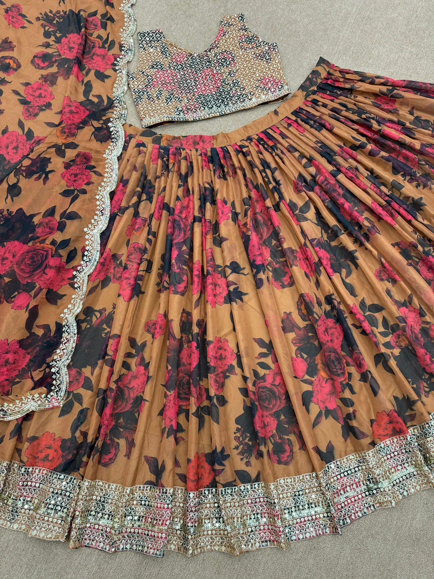 Multi Color Digital Print Embroidery Work Lehenga Choli