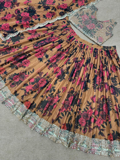 Multi Color Digital Print Embroidery Work Lehenga Choli