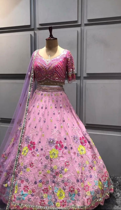 Function Wear Multi Work Light Pink Color Lehenga Choli
