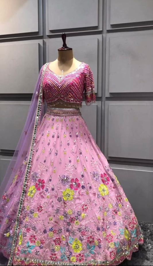 Function Wear Multi Work Light Pink Color Lehenga Choli
