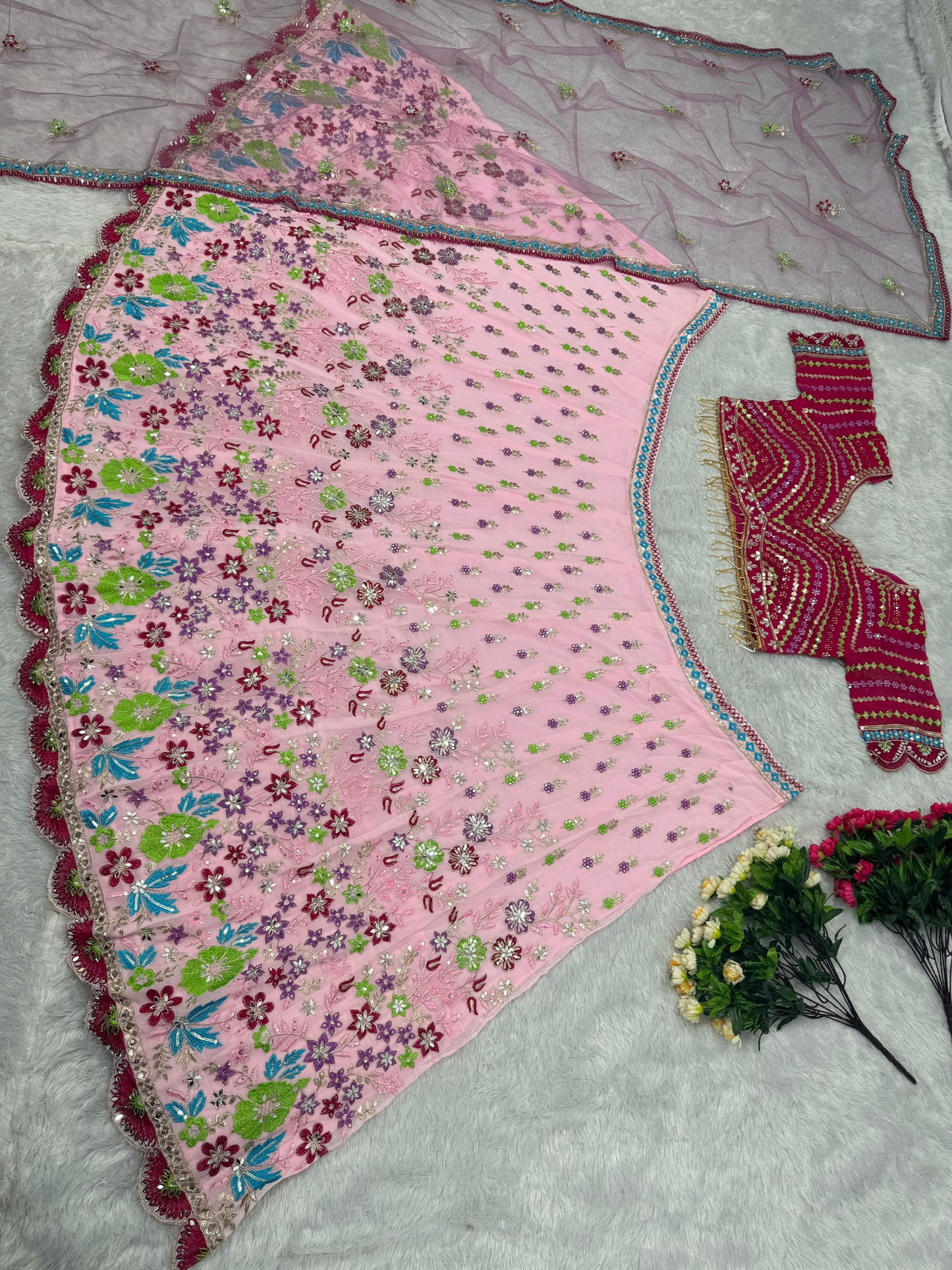 Function Wear Multi Work Light Pink Color Lehenga Choli