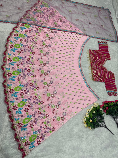 Function Wear Multi Work Light Pink Color Lehenga Choli