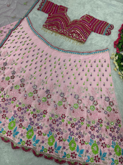 Function Wear Multi Work Light Pink Color Lehenga Choli