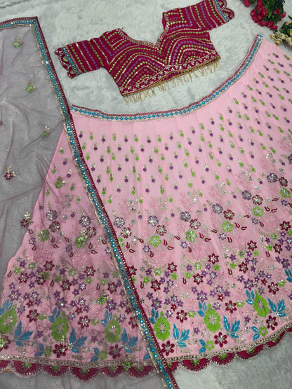 Function Wear Multi Work Light Pink Color Lehenga Choli