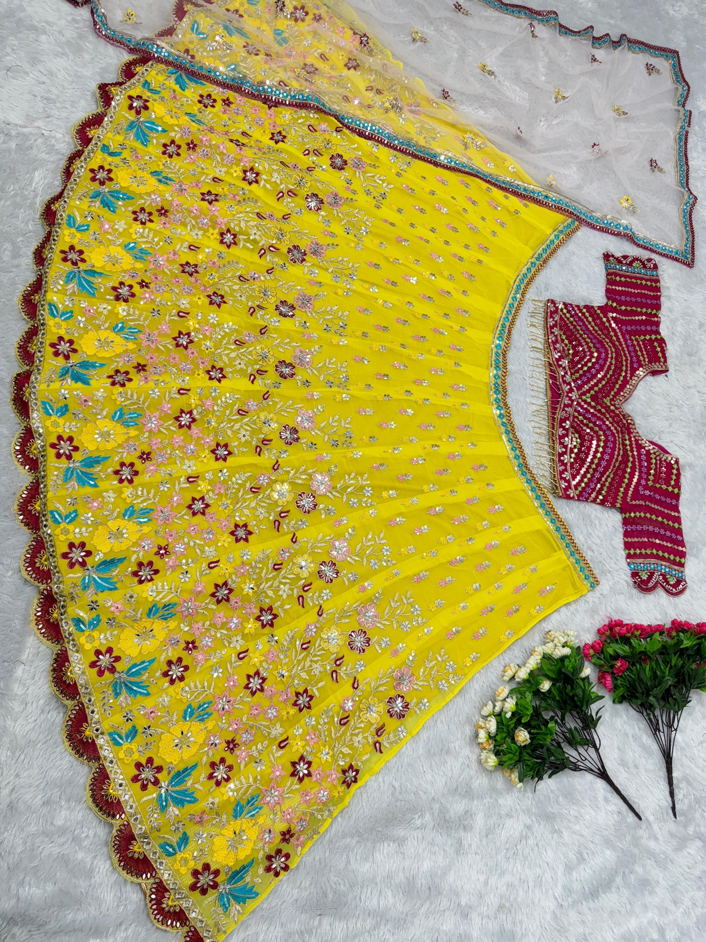 Function Wear Multi Work Yellow Color Lehenga Choli