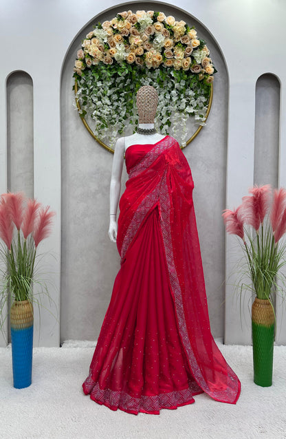 Embellished Work Red Color Party Wear Saree