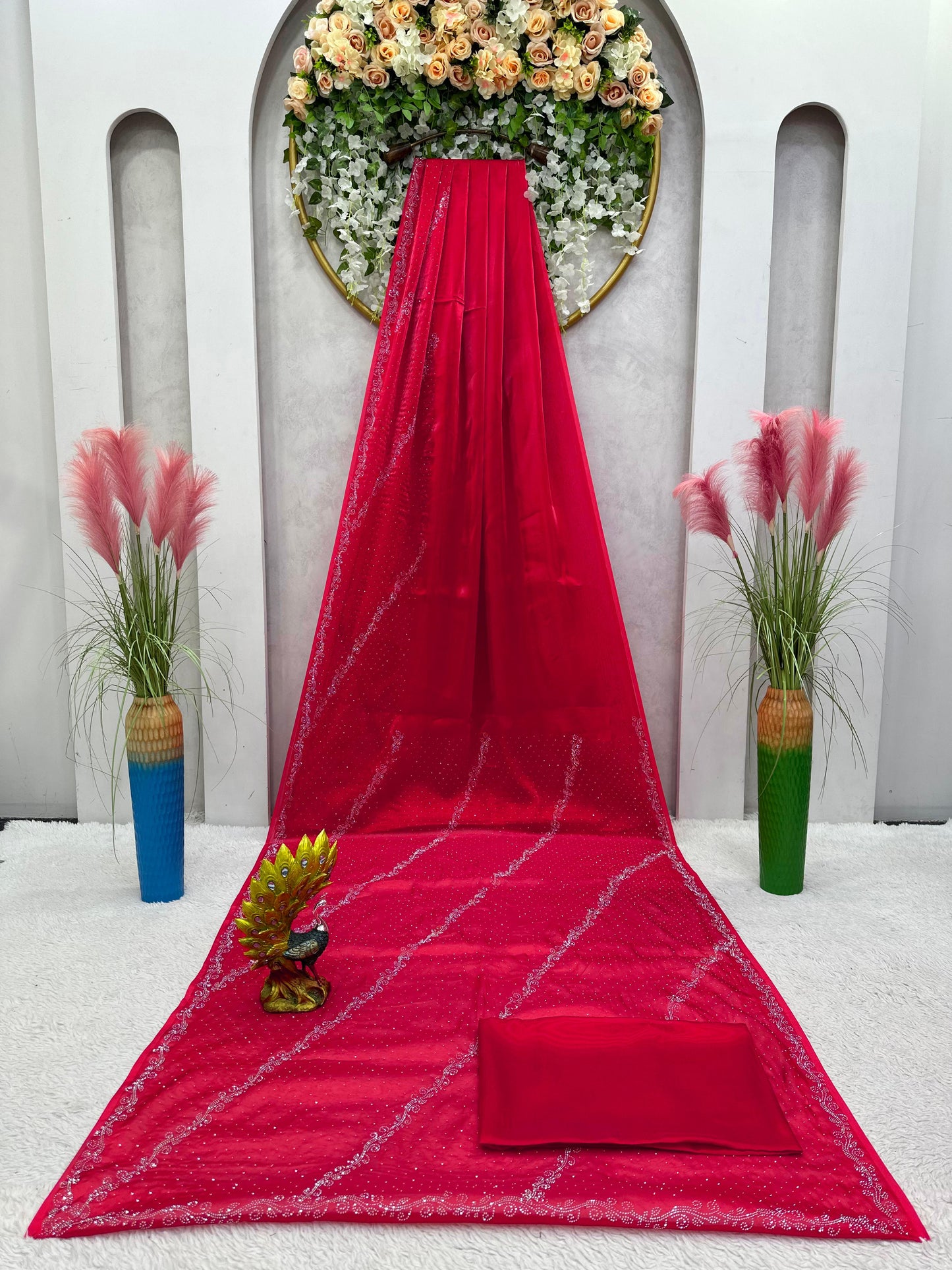 Embellished Work Red Color Party Wear Saree