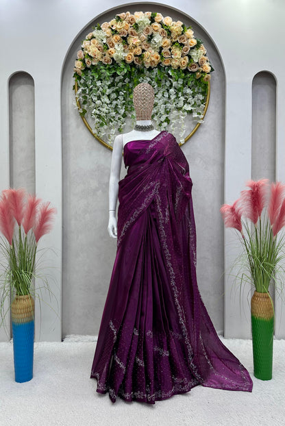 Embellished Work Purple Color Party Wear Saree