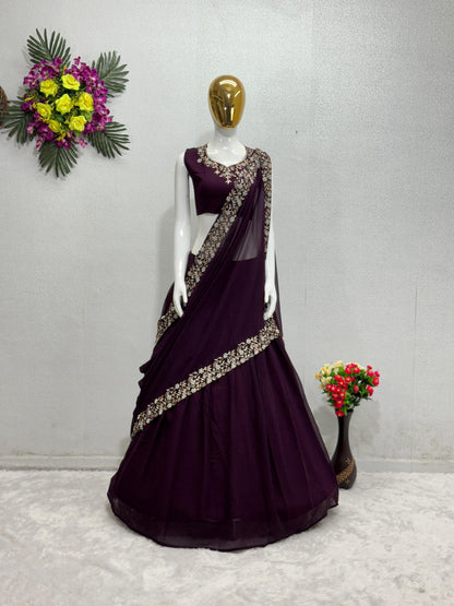Fabulous Embroidery Moti Hand Work Wine Color Lehenga Choli