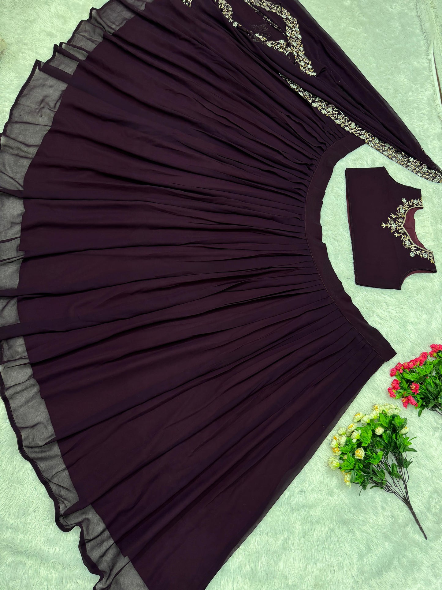 Fabulous Embroidery Moti Hand Work Wine Color Lehenga Choli