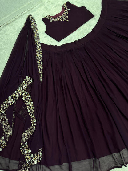 Fabulous Embroidery Moti Hand Work Wine Color Lehenga Choli