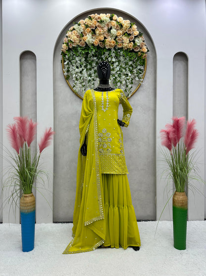 Elegant Parrot Green Color Sequence Work Sharara Suit