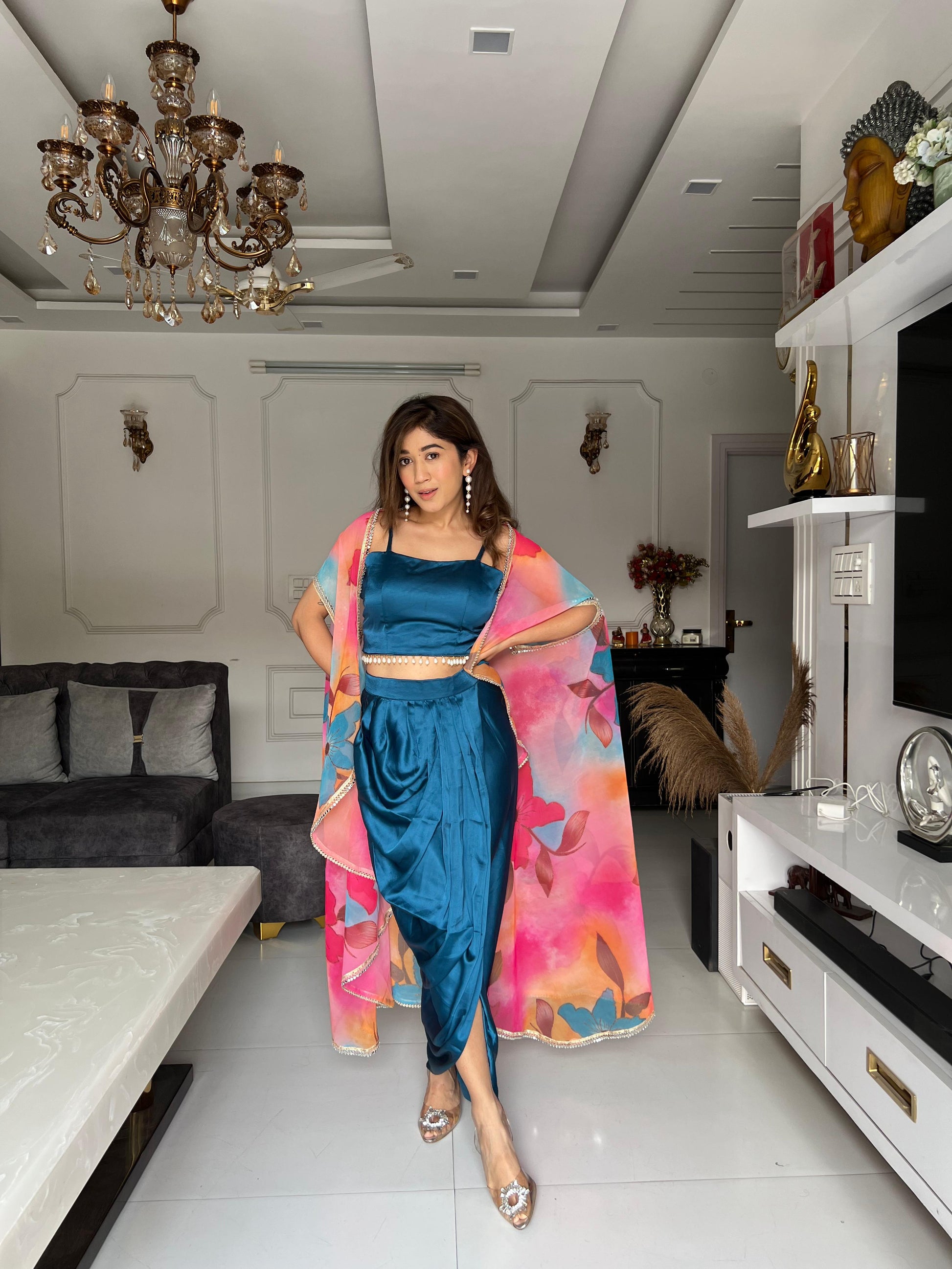 Outstanding Party Wear Teal Blue Color Dhoti Suit