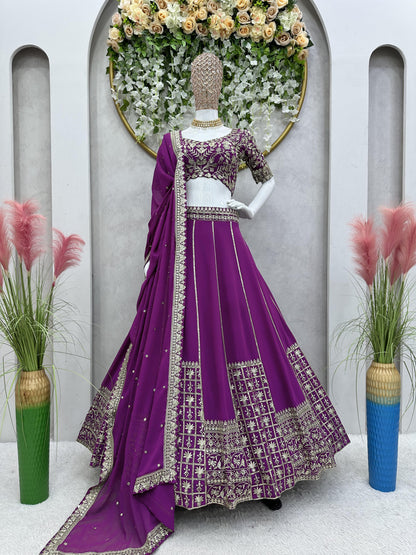 Engagement Wear Purple Color Sequence Work Lehenga Choli