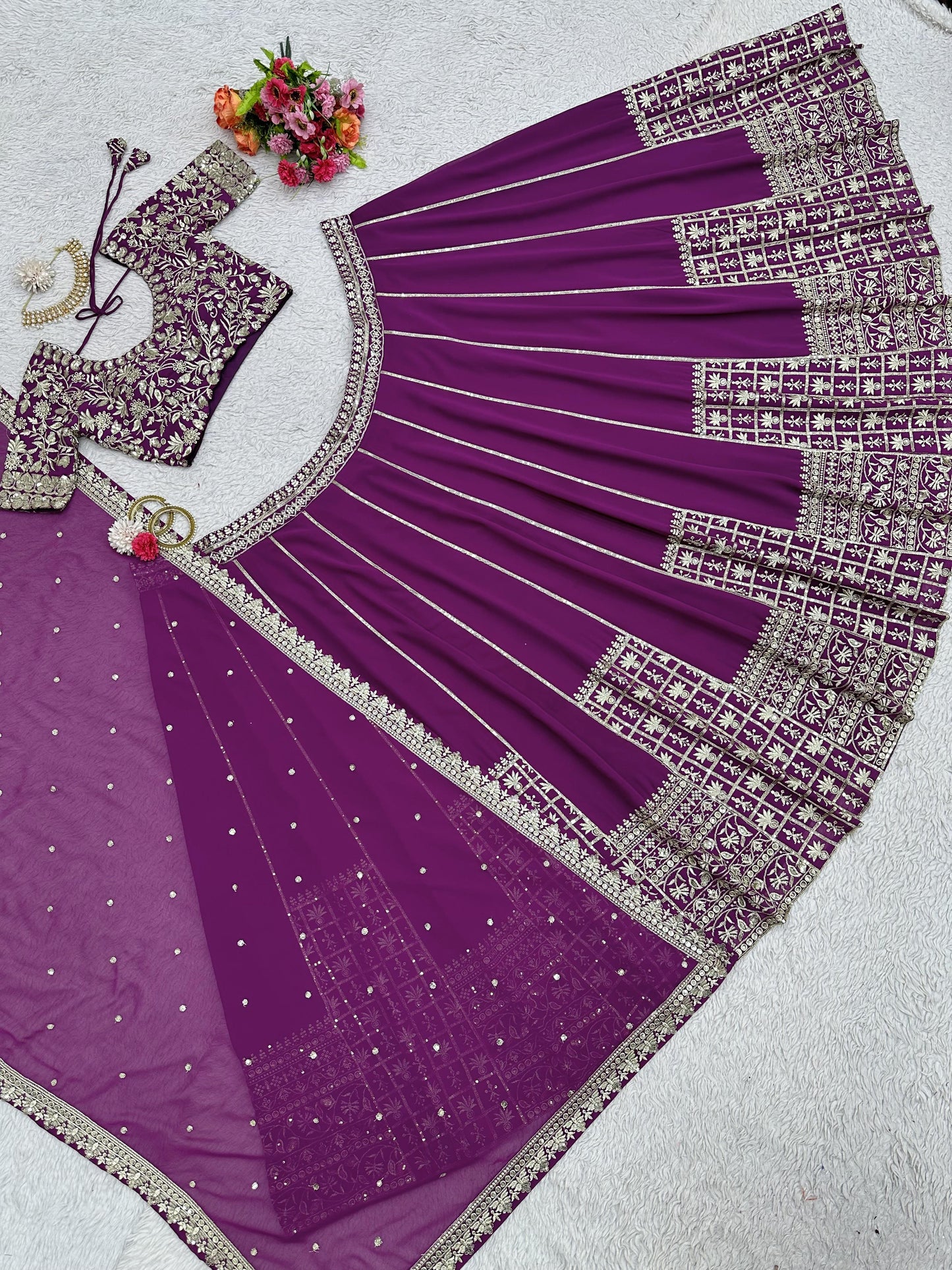 Engagement Wear Purple Color Sequence Work Lehenga Choli