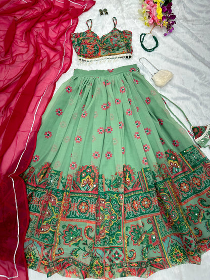 Wonderful Digital Printed Pista Green Lehenga Choli