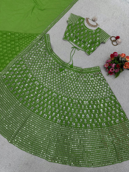 Luxuriant Light Green Thread Sequence Work Lehenga Choli