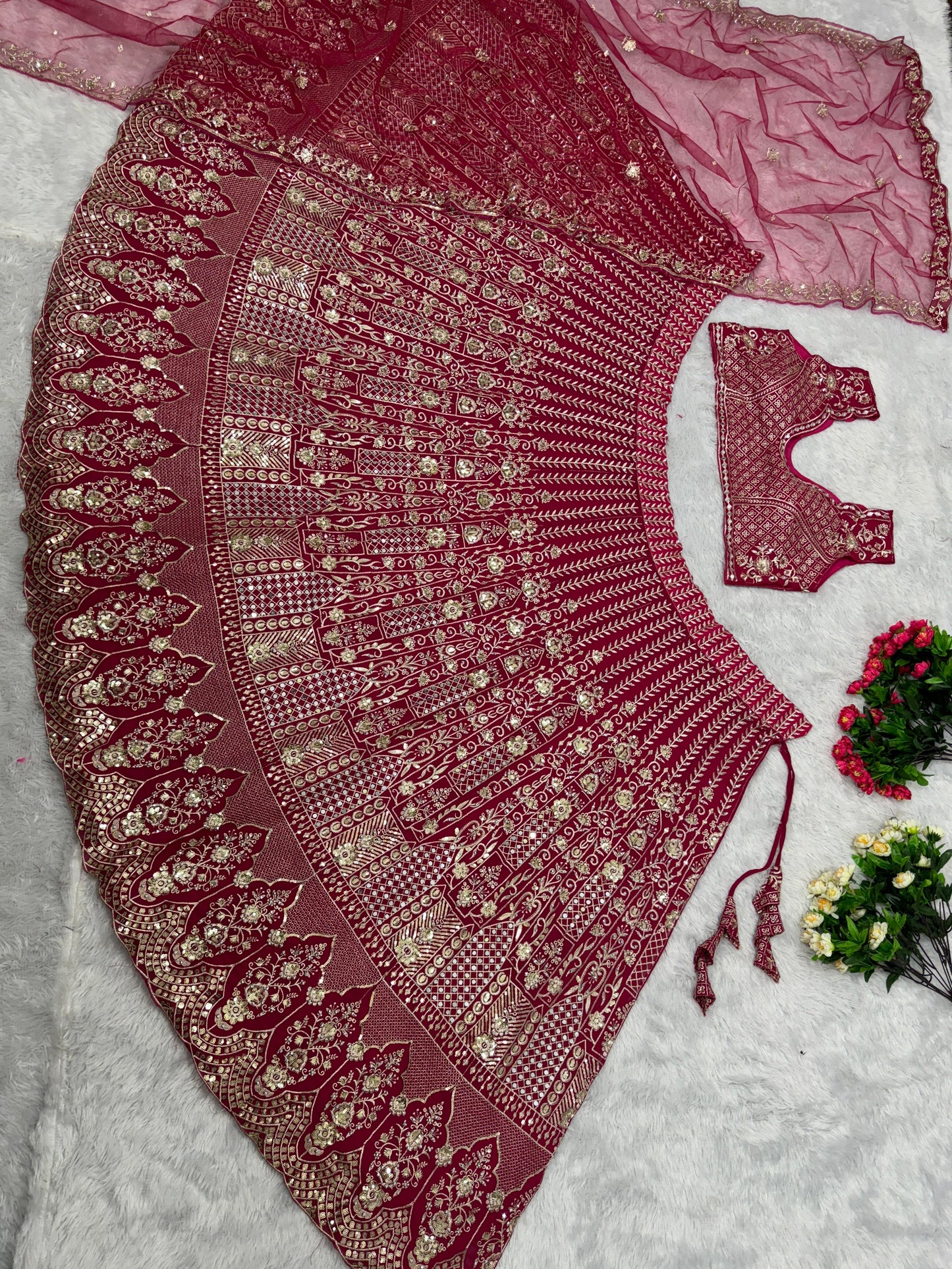 Dark Pink Color Embroidered Work Bridal Lehenga Choli