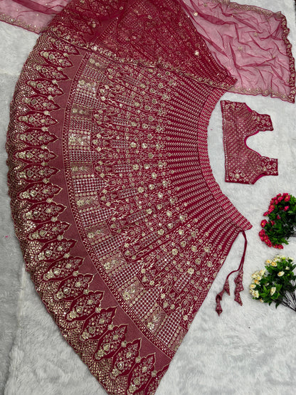 Dark Pink Color Embroidered Work Bridal Lehenga Choli