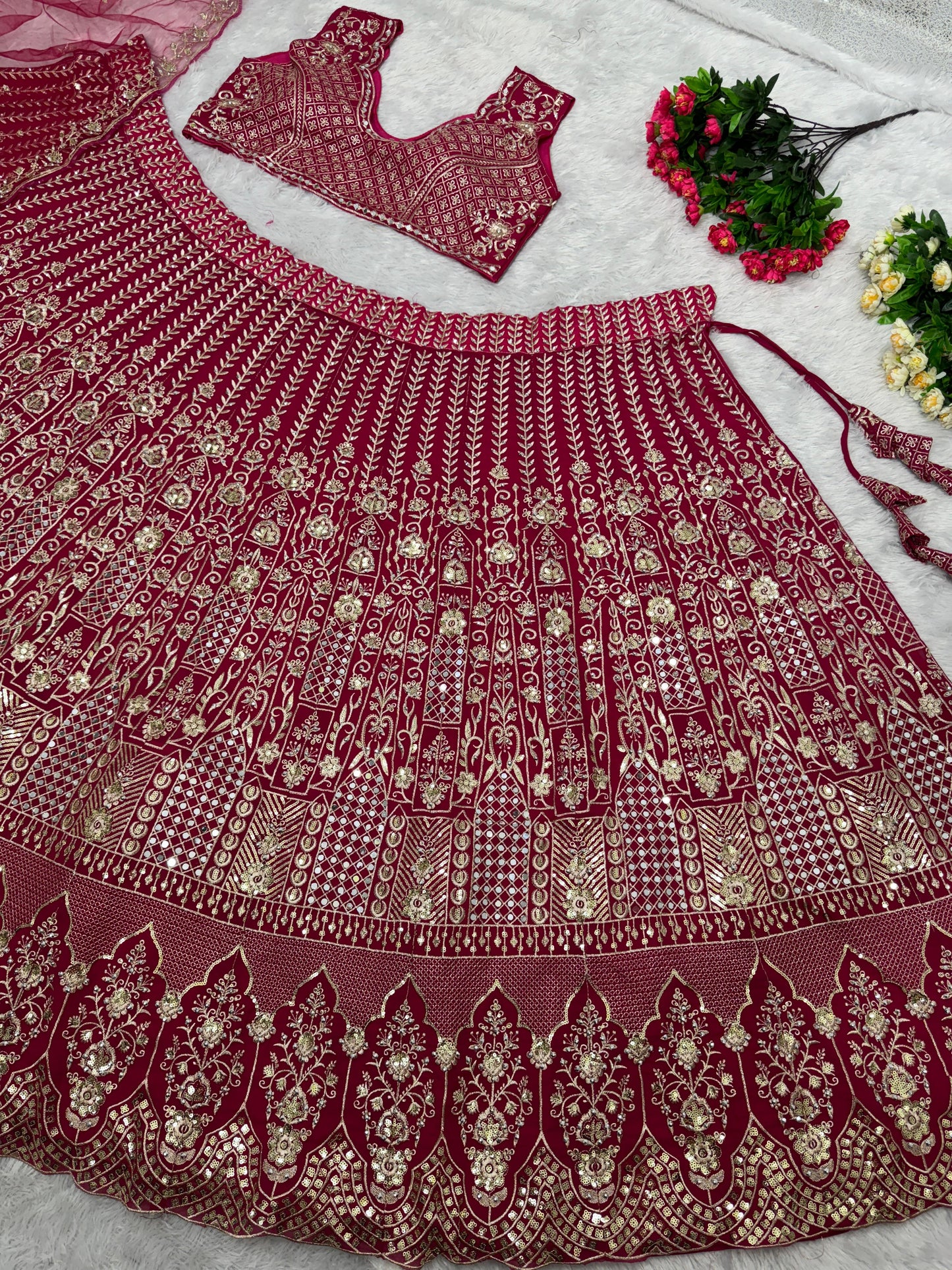 Dark Pink Color Embroidered Work Bridal Lehenga Choli