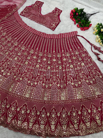Dark Pink Color Embroidered Work Bridal Lehenga Choli