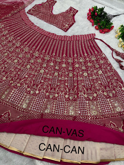 Dark Pink Color Embroidered Work Bridal Lehenga Choli