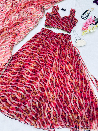 Multi Color Leheriya Print Stylish Lehenga Choli