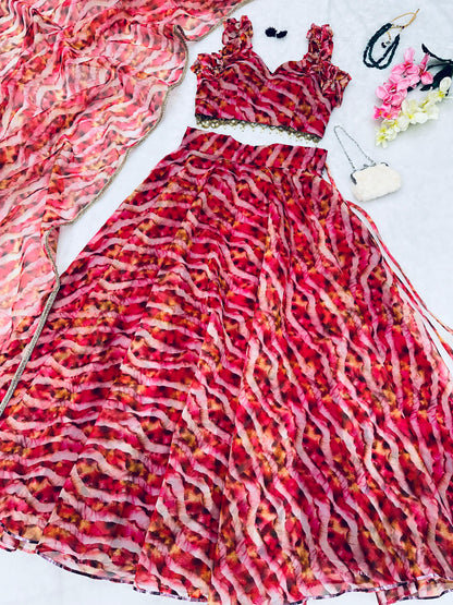 Multi Color Leheriya Print Stylish Lehenga Choli