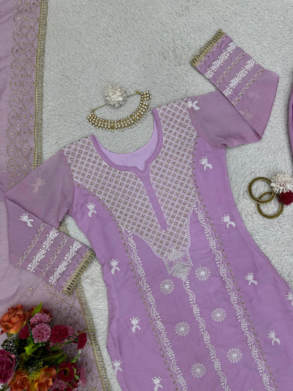 Graceful Thread Work Onion Color Suit