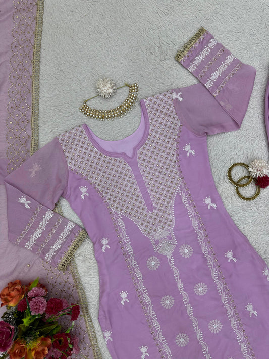 Graceful Thread Work Onion Color Suit