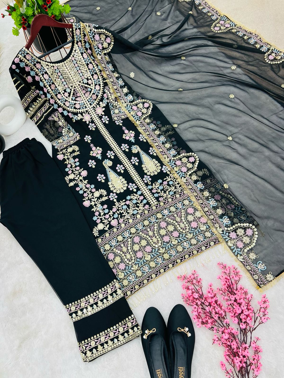 Demanding Embroidery Sequence Work Black Color Anarkali Suit