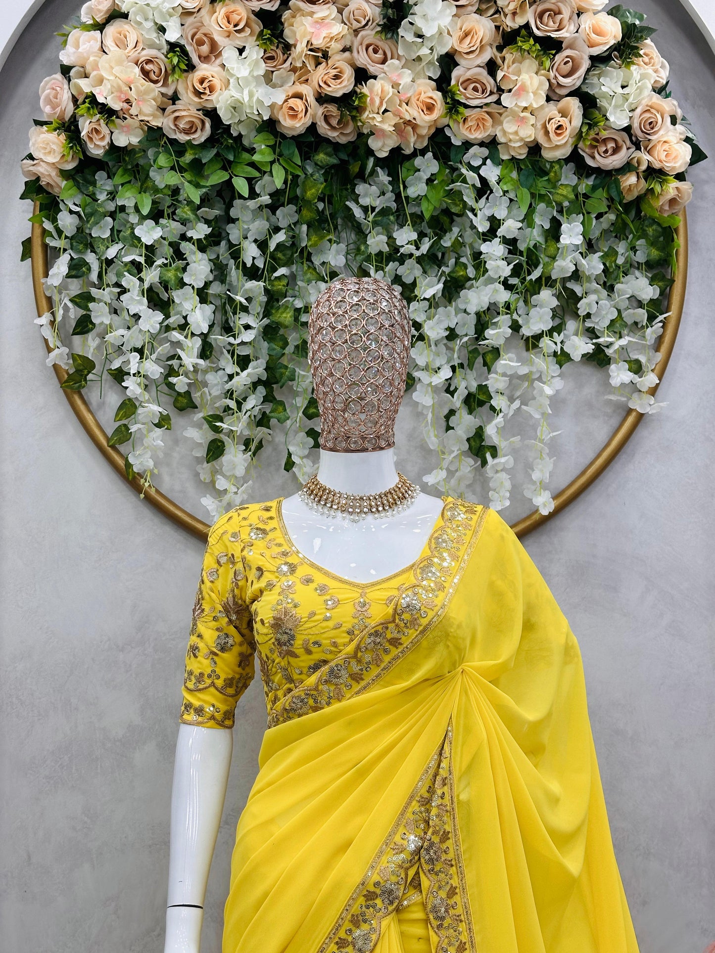 Glorious Yellow Color Thread Sequence Work Saree