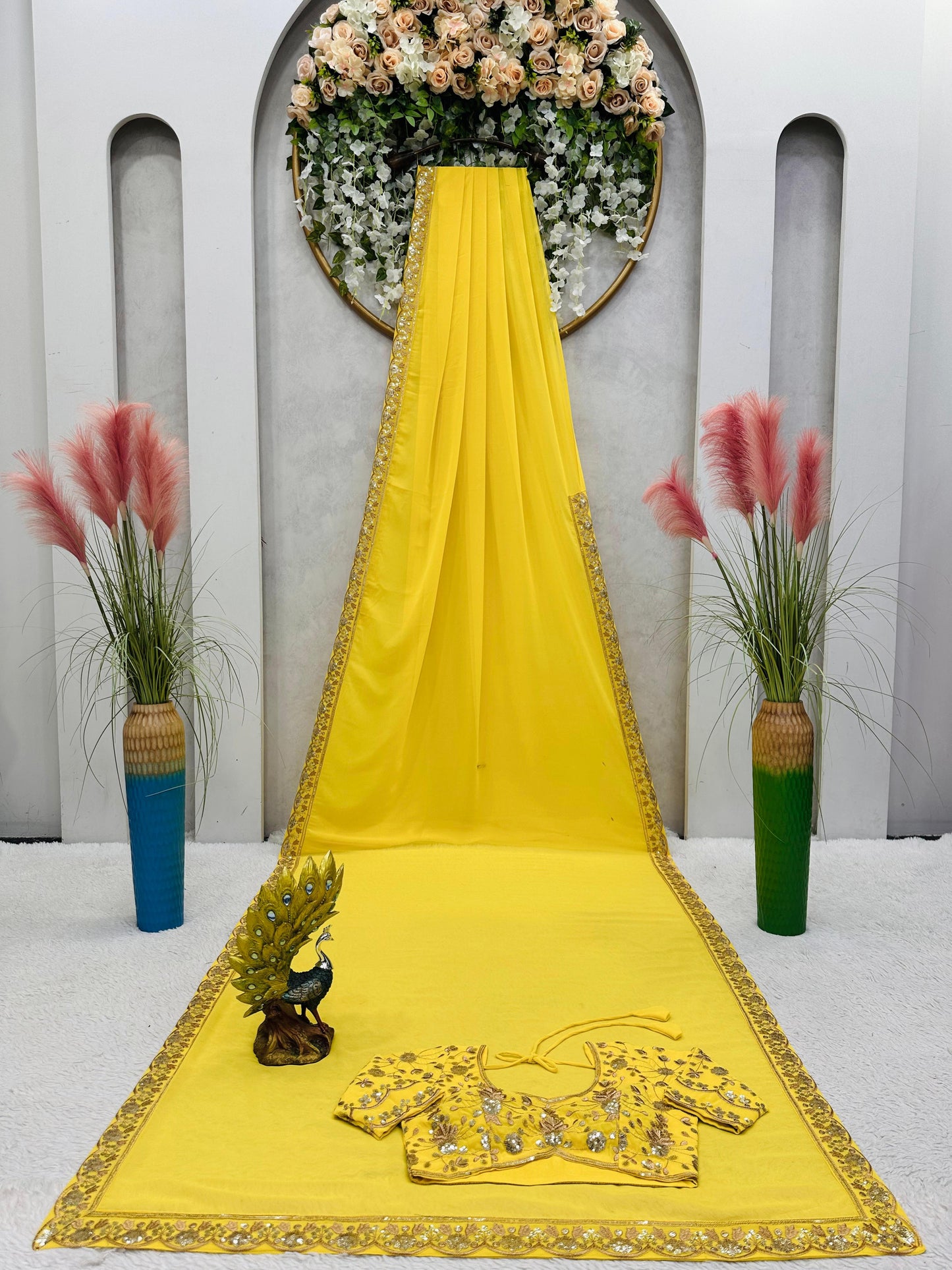 Glorious Yellow Color Thread Sequence Work Saree