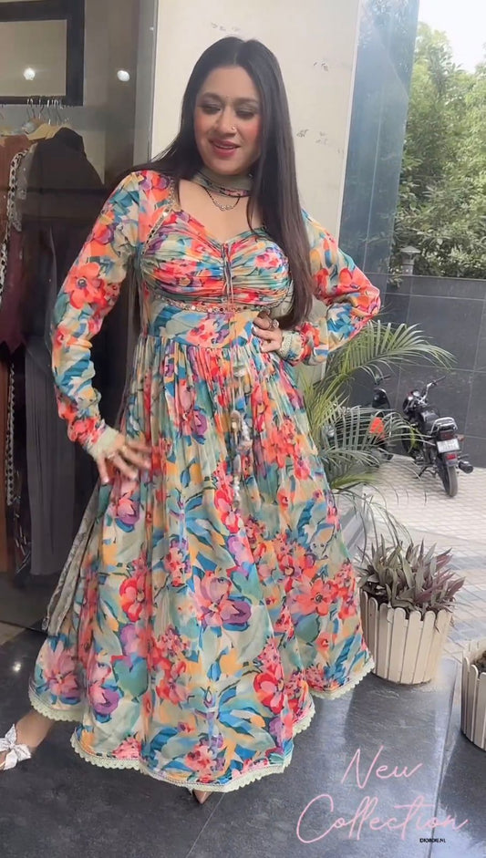 Outstanding Digital Print Multi Color Gown