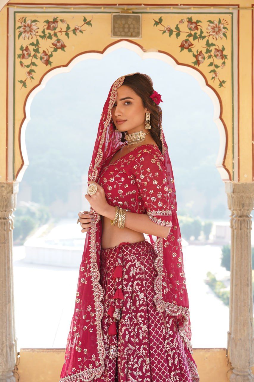 Marriage Special Pink Embroidered Work Lehenga Choli