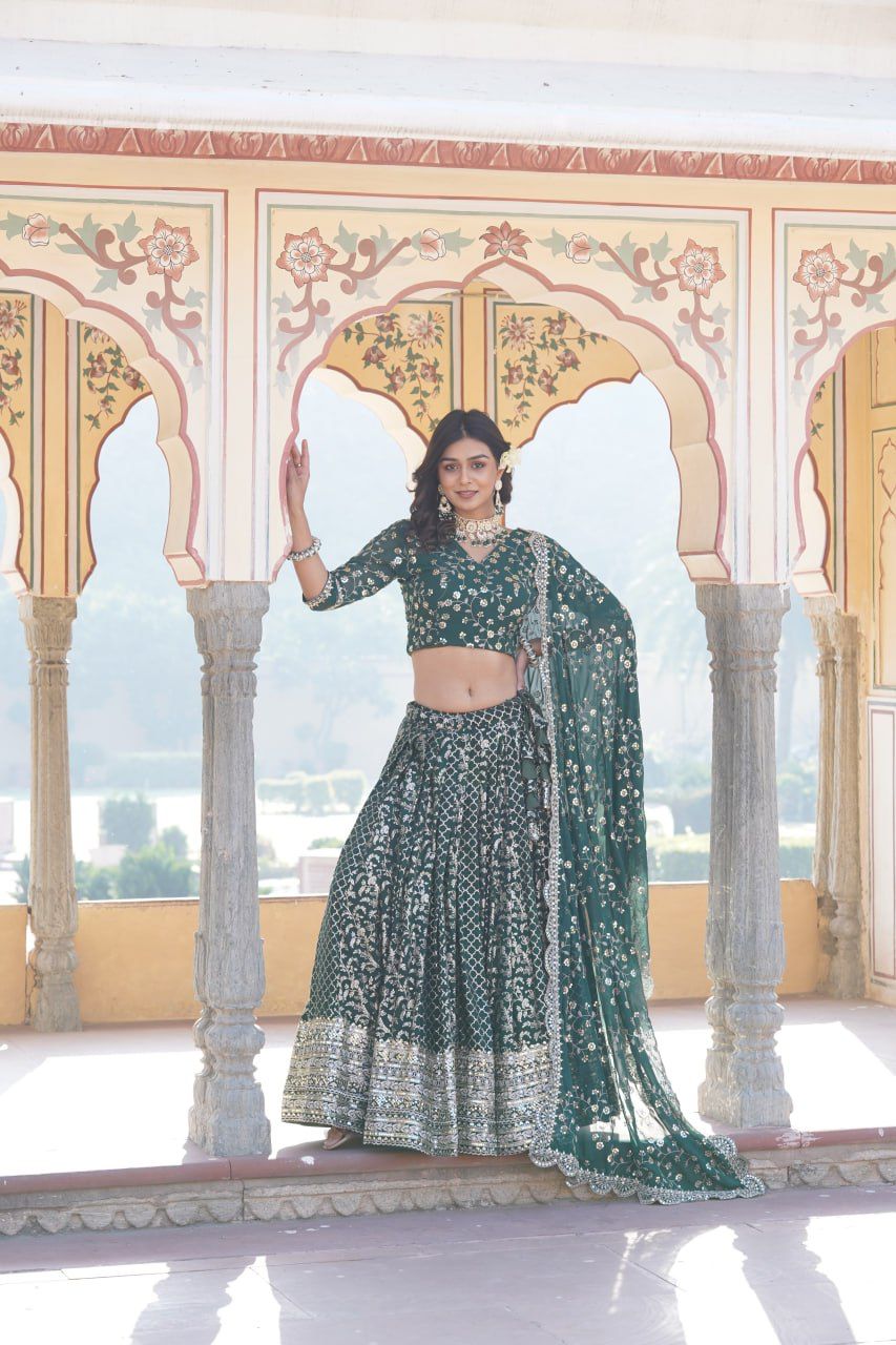 Marriage Special Green Embroidered Work Lehenga Choli