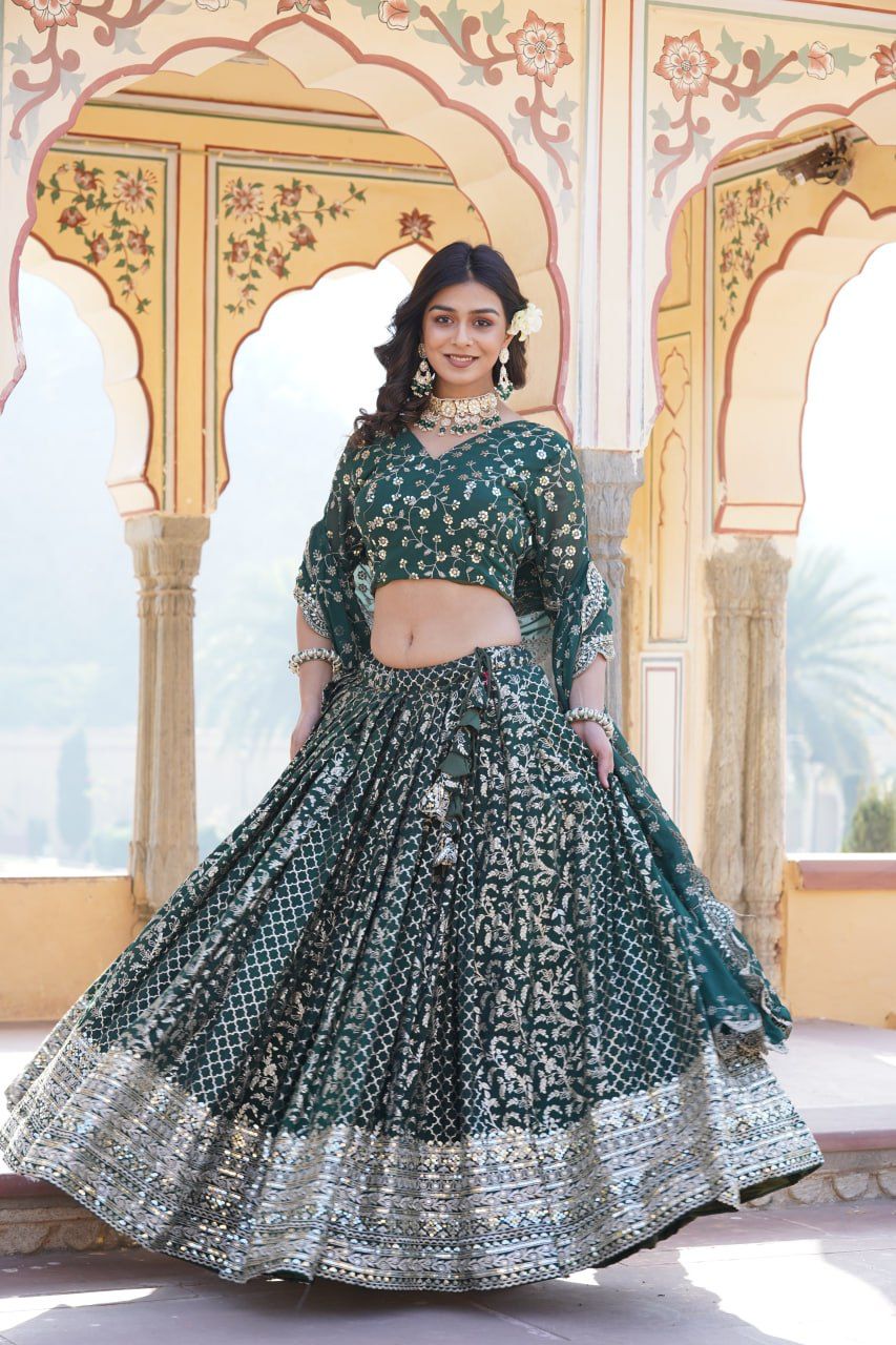 Marriage Special Green Embroidered Work Lehenga Choli