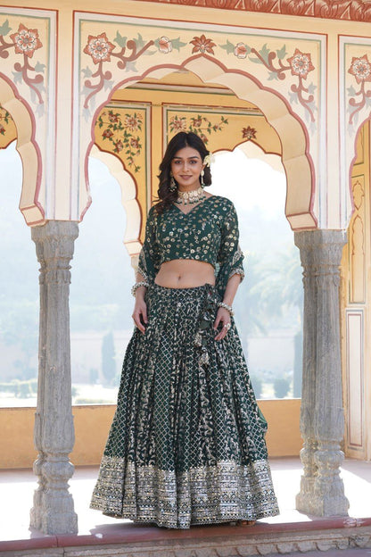 Marriage Special Green Embroidered Work Lehenga Choli