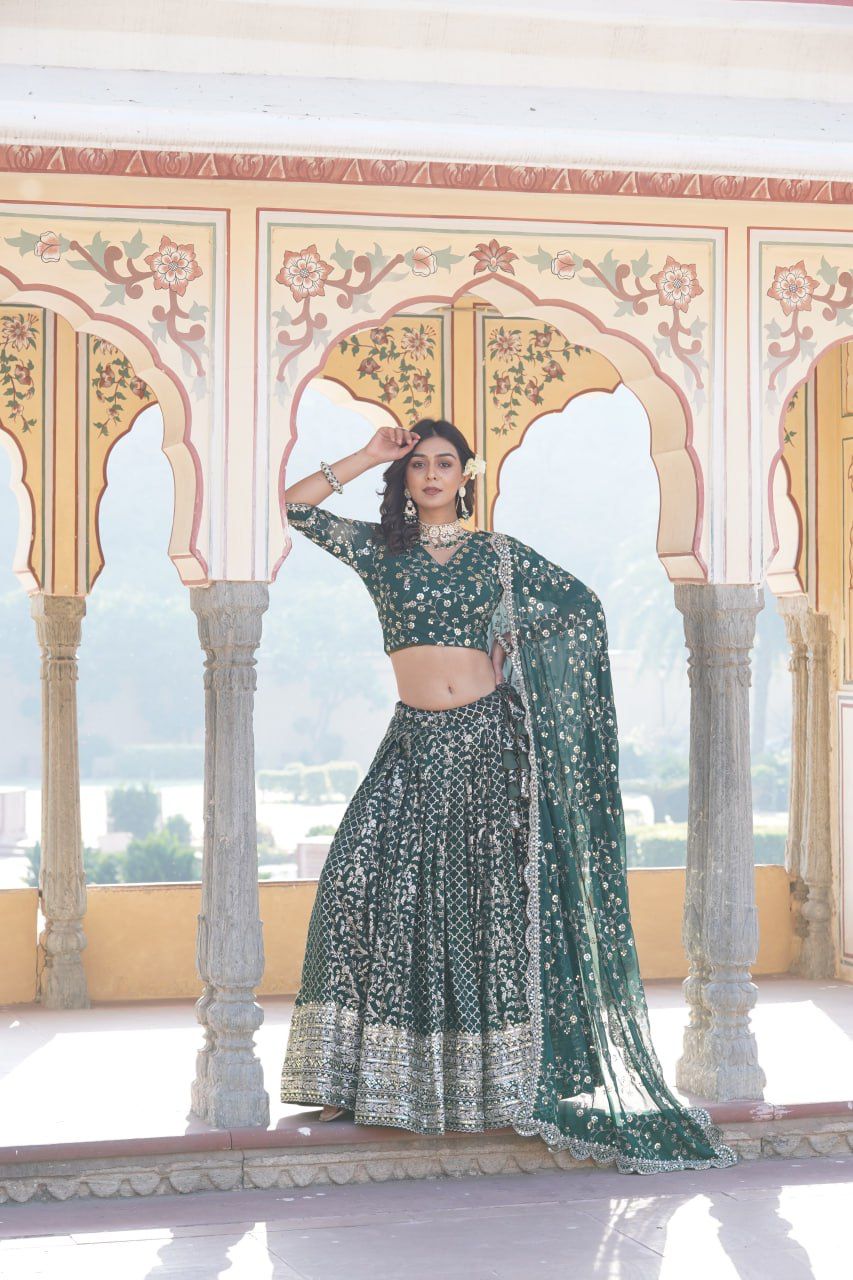 Marriage Special Green Embroidered Work Lehenga Choli