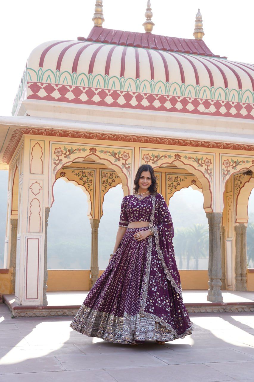 Marriage Special Wine Embroidered Work Lehenga Choli