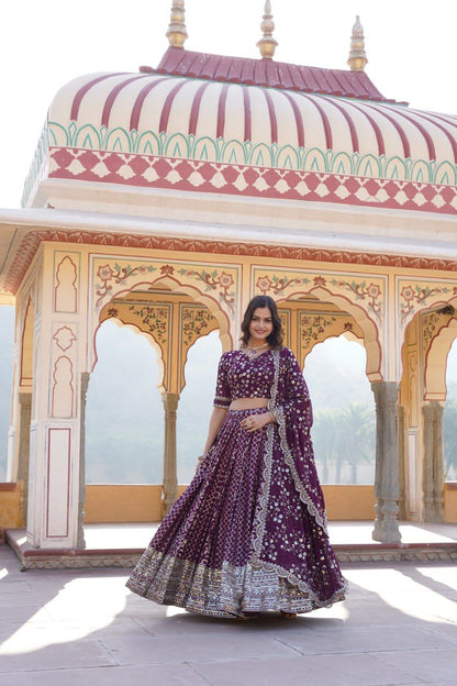 Marriage Special Wine Embroidered Work Lehenga Choli