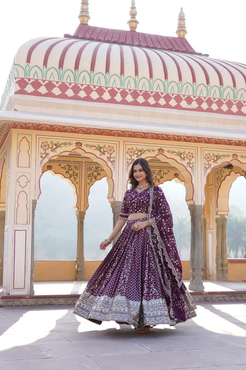 Marriage Special Wine Embroidered Work Lehenga Choli