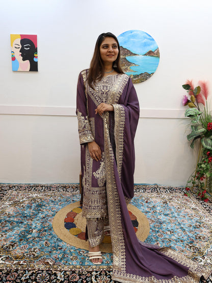 Dusty Purple Color Embroidery Work Stylish Salwar Suit