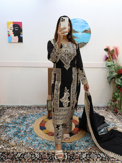 Black Color Embroidery Work Stylish Salwar Suit