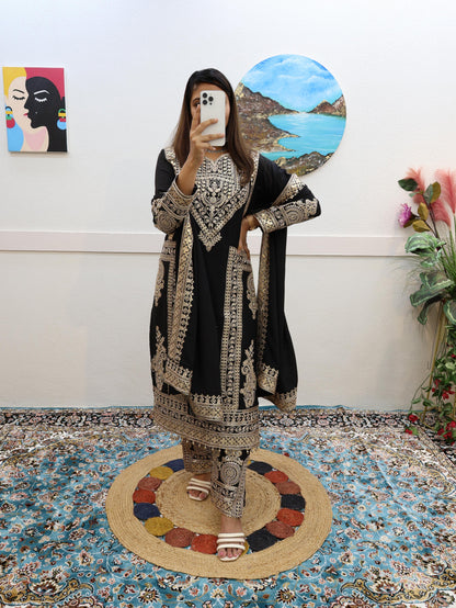 Black Color Embroidery Work Stylish Salwar Suit