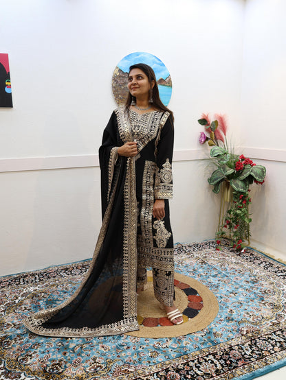 Black Color Embroidery Work Stylish Salwar Suit