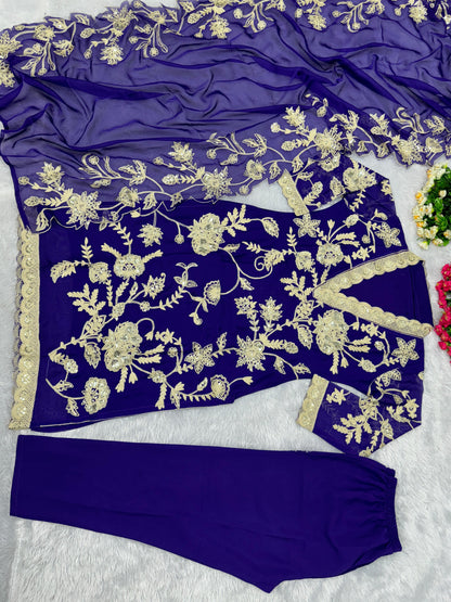 Blue Color Thread Sequence Work Salwar Suit