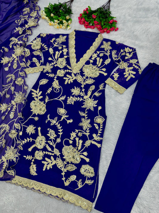 Blue Color Thread Sequence Work Salwar Suit