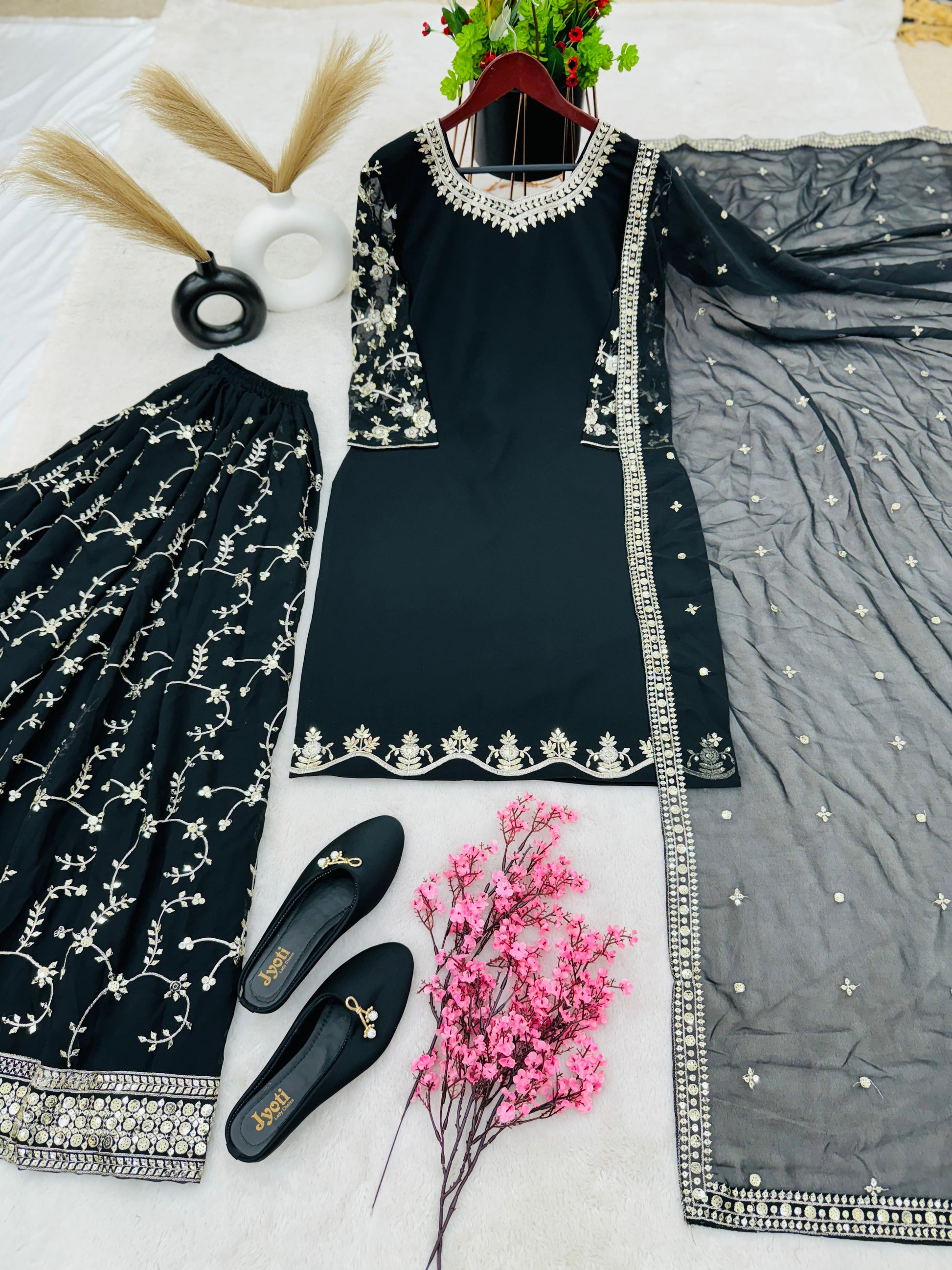 Captivating Embroidery Sequence Work Black Color Anarkali Suit