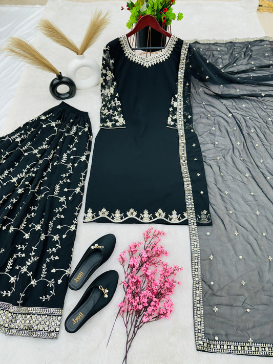 Captivating Embroidery Sequence Work Black Color Anarkali Suit